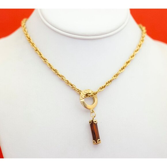 Vintage Ring Circle Unique Pendant Chain Link Necklace 20 inch - F33 - Picture 2 of 3